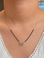 Double CZ Solitaire Mangalsutra worn by model - Nyara