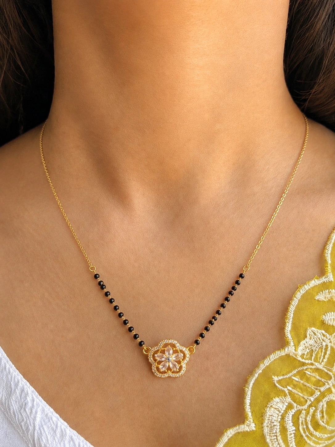 Diamond Flower Mangalsutra | Gold Plated | Designer Daily Wear | Anti Tarnish