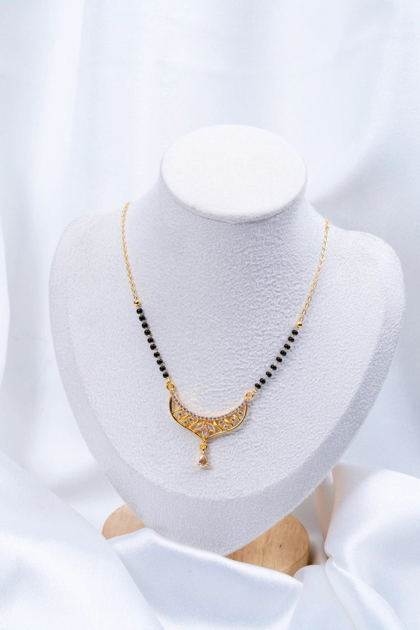 Crescent Moon Diamond Mangalsutra close up - Nyara