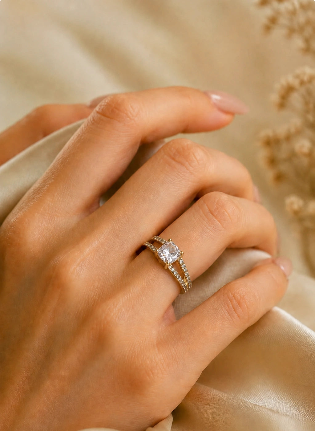 Princess Cut Crystal Double Band Ring