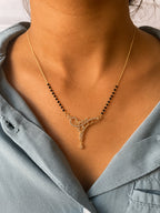 Filigree Vine Diamond Mangalsutra worn by model - Nyara