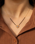 Heart Solitaire CZ Mangalsutra worn by model - Nyara