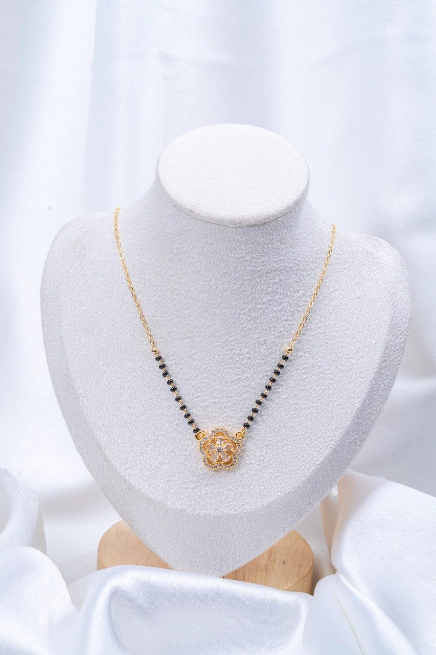 Diamond Flower Mangalsutra | Gold Plated | Designer Daily Wear | Anti Tarnish
