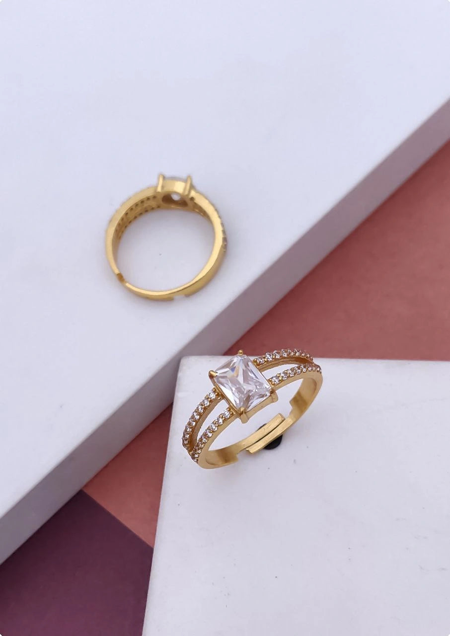 Princess Cut Crystal Double Band Ring