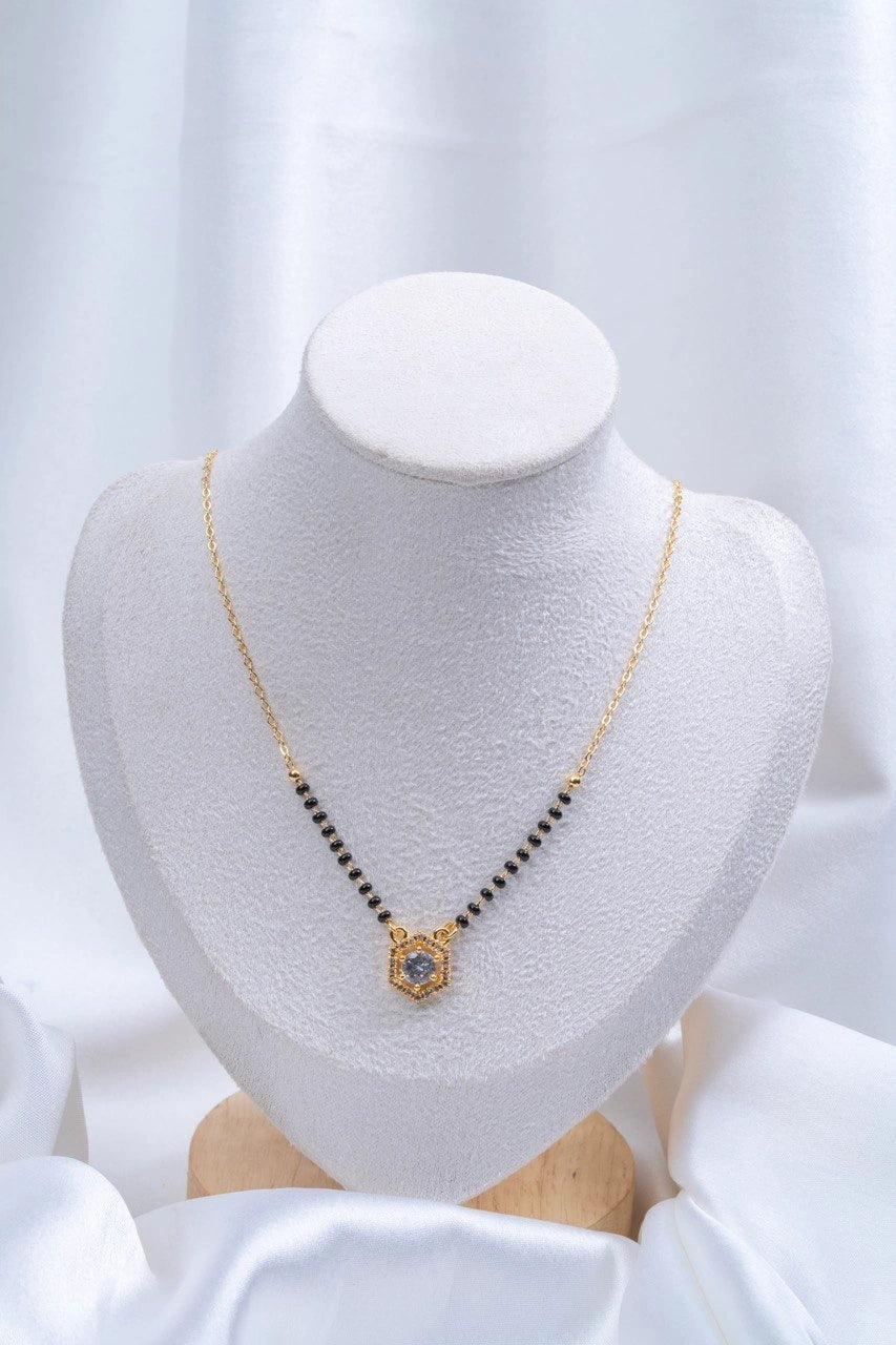Hexagon Diamond Mangalsutra worn by model - Nyara