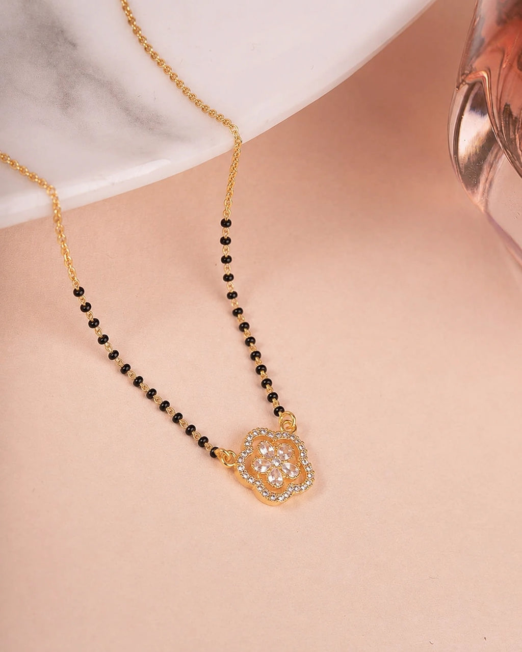 Diamond Flower Mangalsutra | Gold Plated | Designer Daily Wear | Anti Tarnish