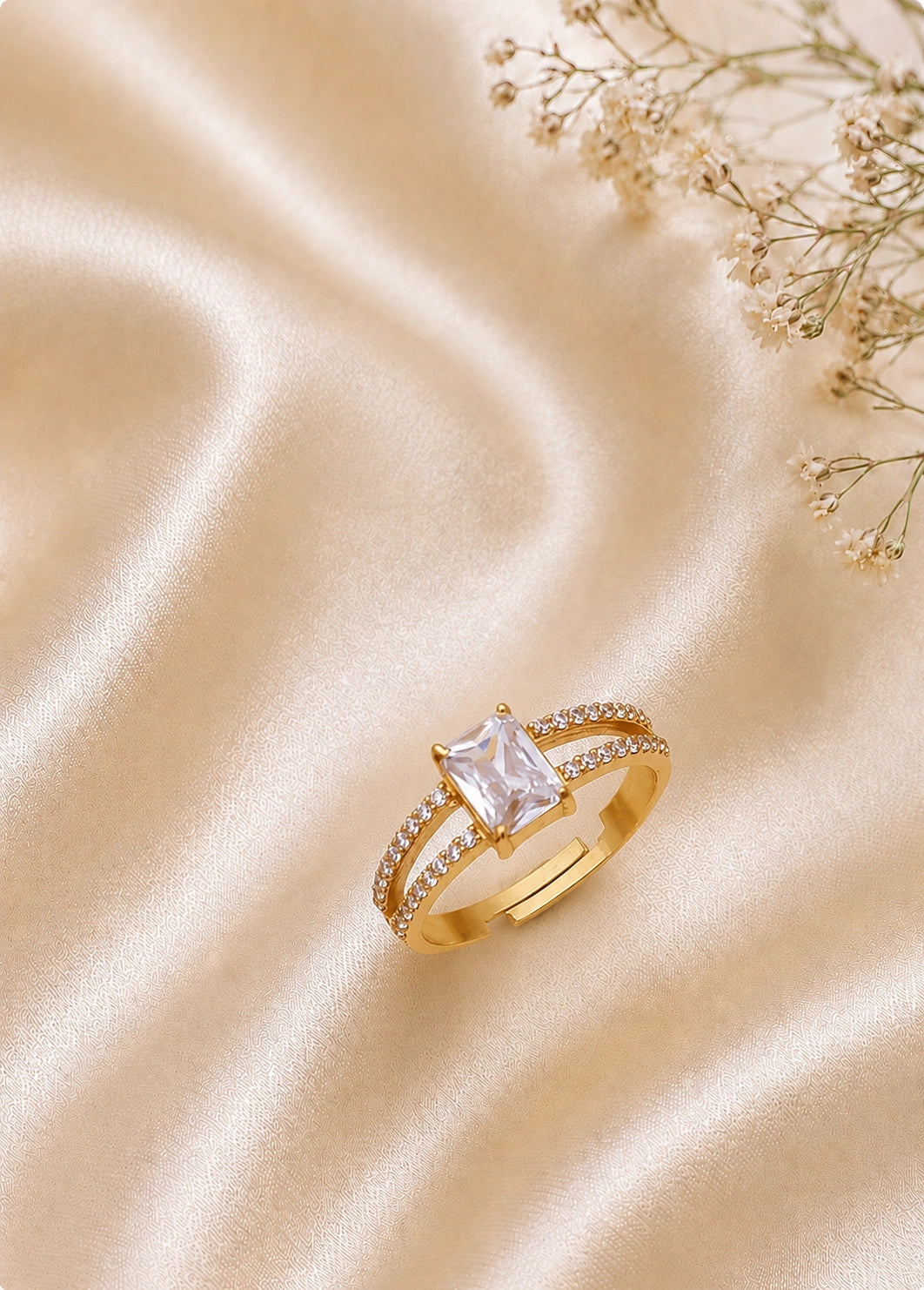 Princess Cut Crystal Double Band Ring