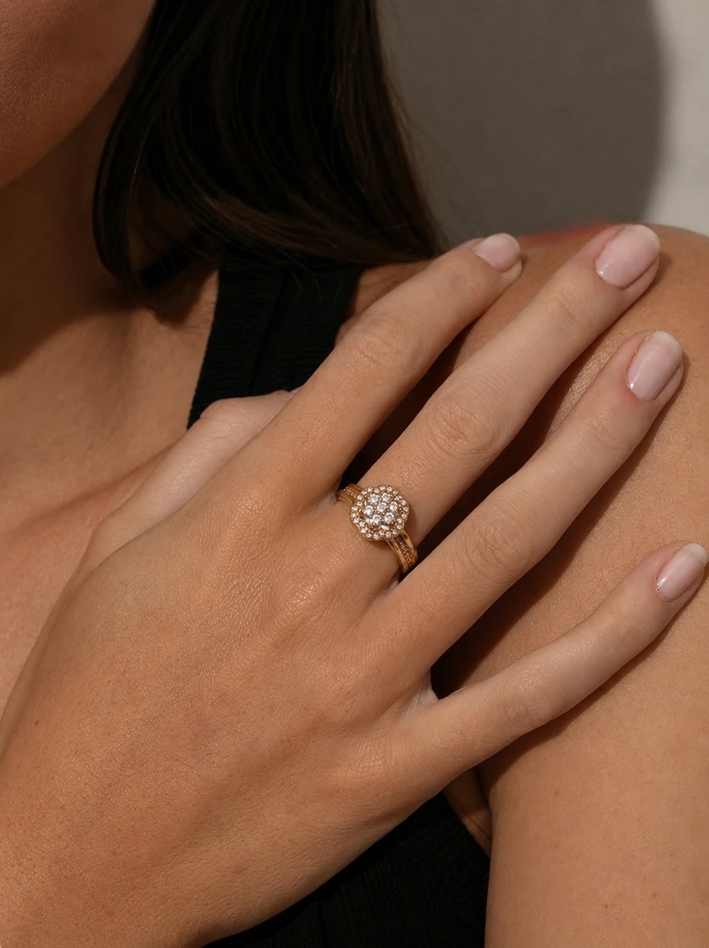 Flower Cluster Pave Imitation Ring
