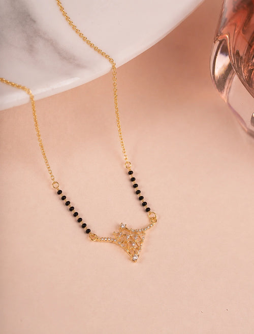 Diamond Lattice Net Mangalsutra on jewellery stand - Nyara
