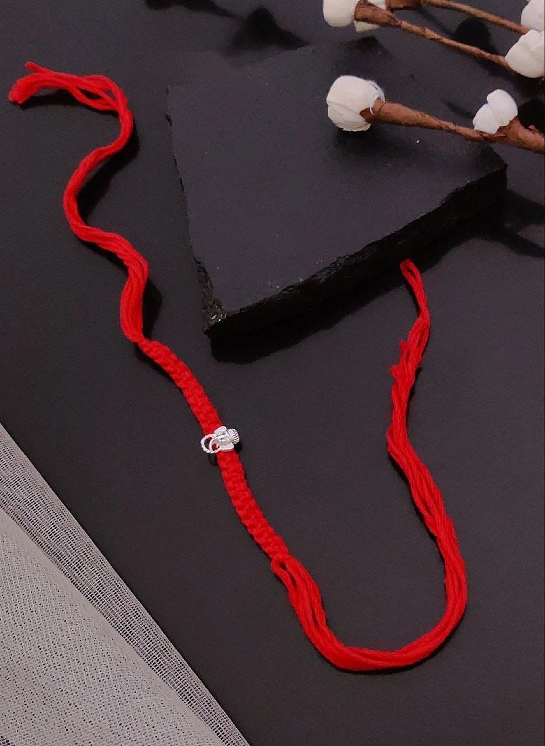 Ganesh Braid Rakhi - Red Thread with Silver Ganesh Charm